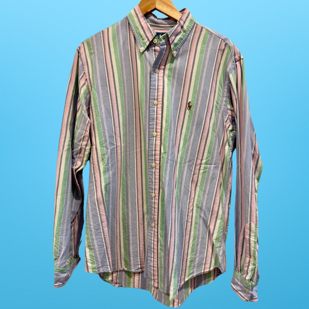 Vintage Men's Large Ralph Lauren Long Sleeve Polo Button Up